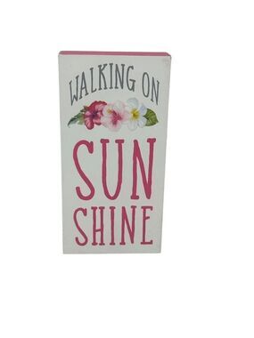Tropical Wooden Block Sign Walking on Sunshine Floral Home Decor 6" Flamingo